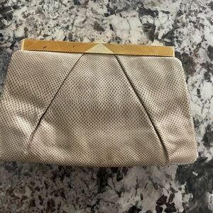 JUDITH LEIBER Embossed Leather Vintage Clutch or Optional Shoulder Gold Chain